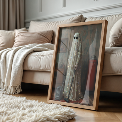 Vintage Funny Ghost Digital Print | Spooky Halloween Fall Printable Photography Poster | Maximalist Wall Art for Grunge Room Decor