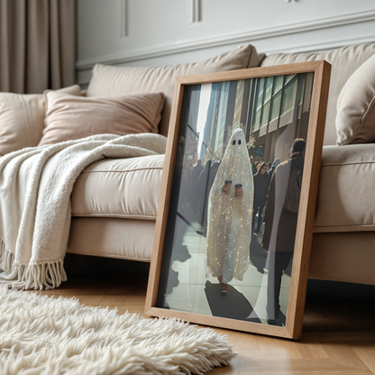 Vintage Glitter Ghost and Coffee Digital Print |  Spooky Halloween Fall Printable Photography Poster | Retro Wall Art for Grunge Room Decor