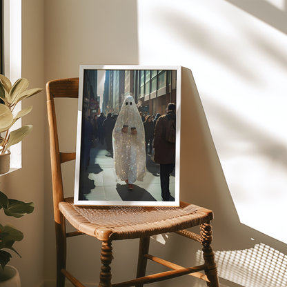 Vintage Glitter Ghost and Coffee Digital Print |  Spooky Halloween Fall Printable Photography Poster | Retro Wall Art for Grunge Room Decor