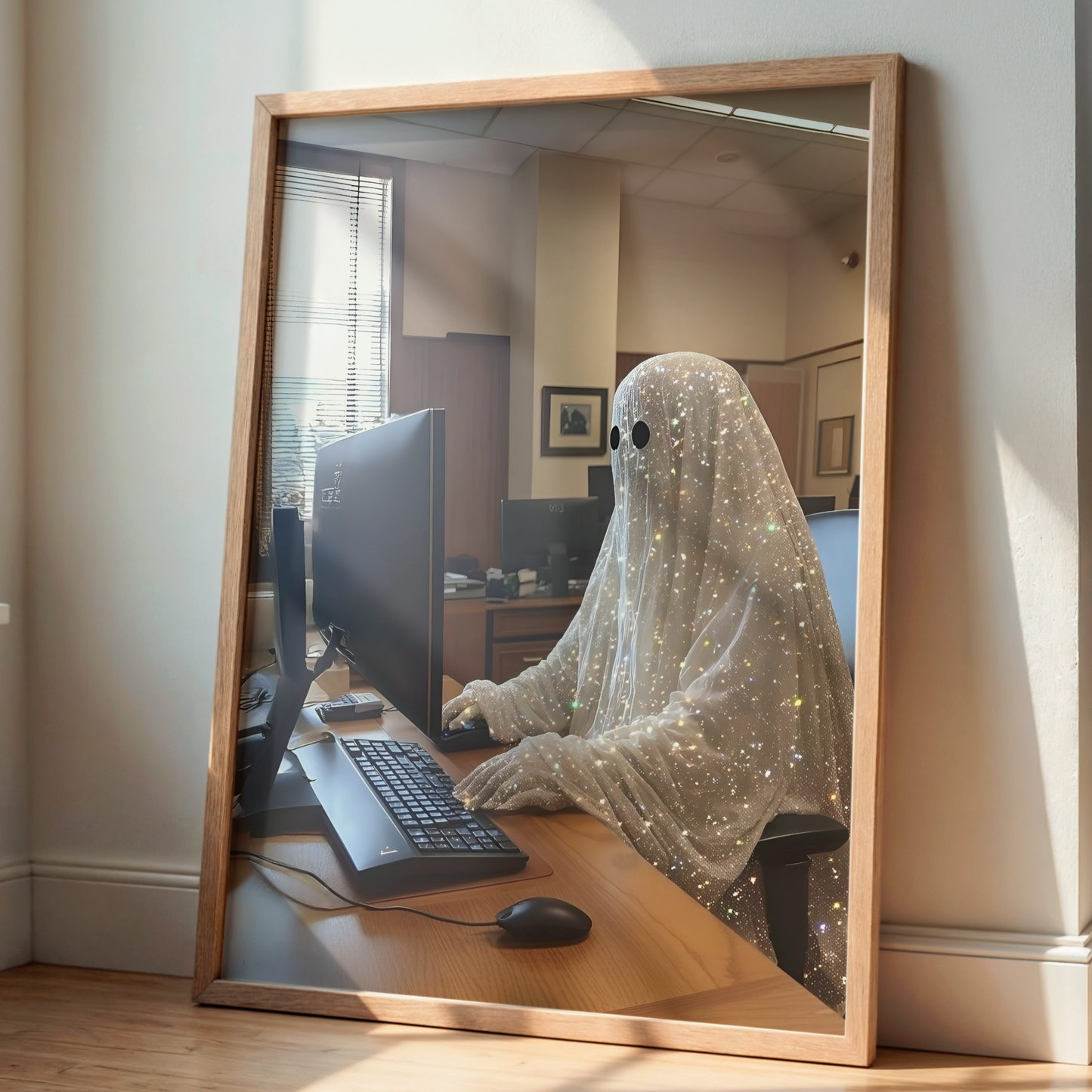 Vintage Glitter Working Ghost Digital Print |  Spooky Halloween Fall Printable Photography Poster | Retro Wall Art for Home Office Decor