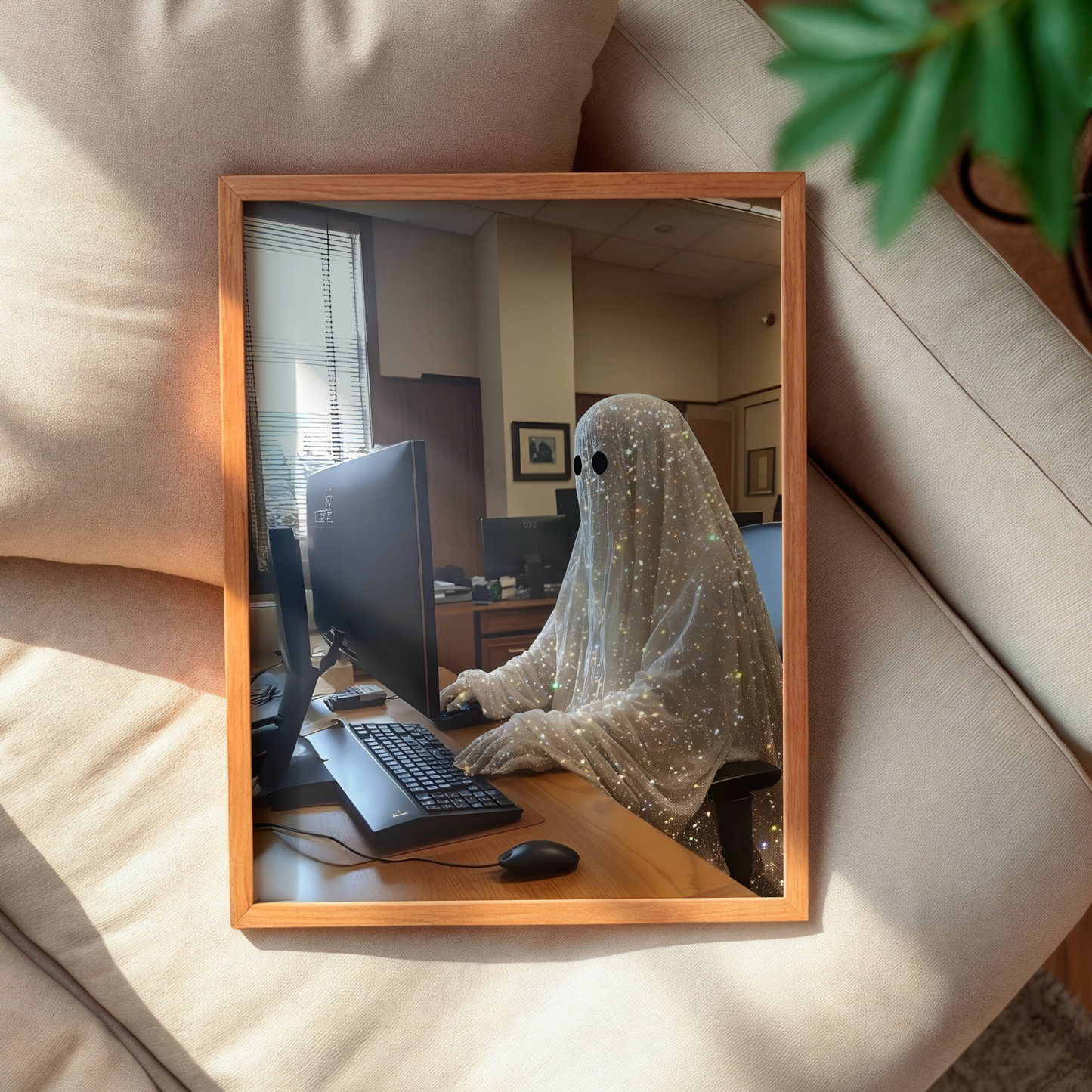 Vintage Glitter Working Ghost Digital Print |  Spooky Halloween Fall Printable Photography Poster | Retro Wall Art for Home Office Decor