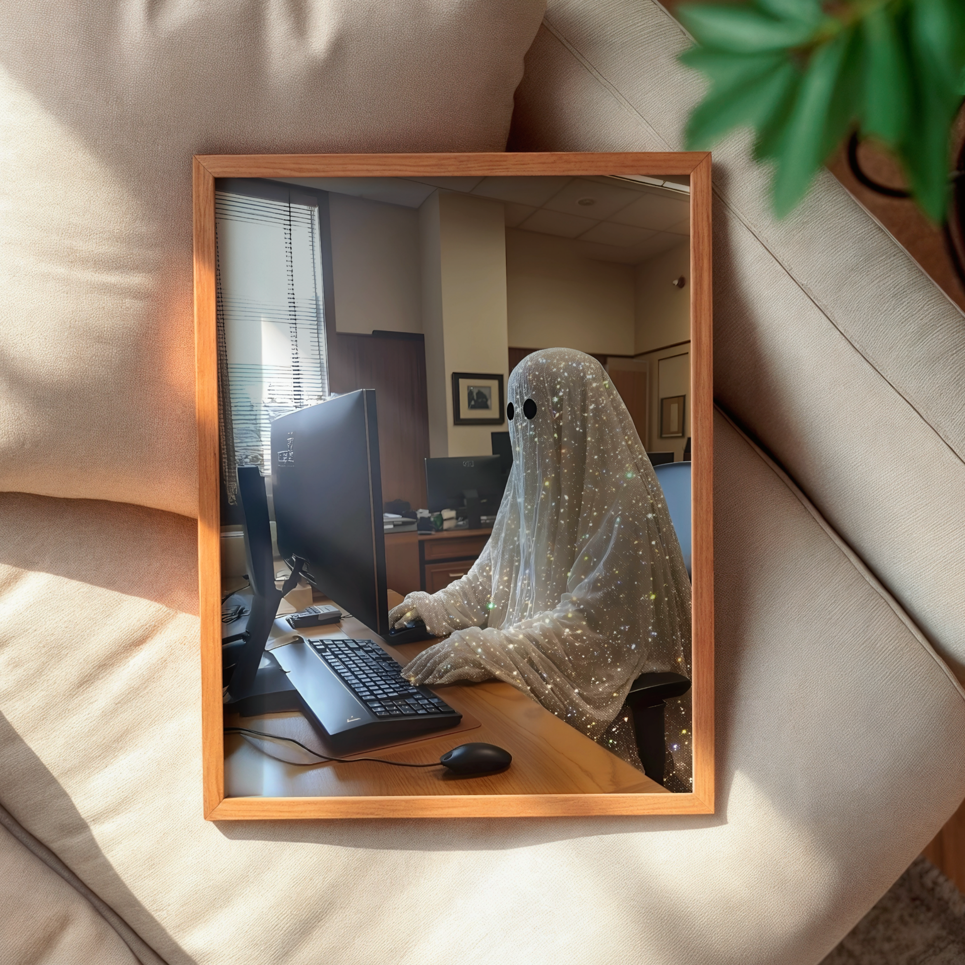 Vintage Glitter Working Ghost Digital Print |  Spooky Halloween Fall Printable Photography Poster | Retro Wall Art for Home Office Decor