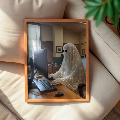 Vintage Glitter Working Ghost Digital Print |  Spooky Halloween Fall Printable Photography Poster | Retro Wall Art for Home Office Decor