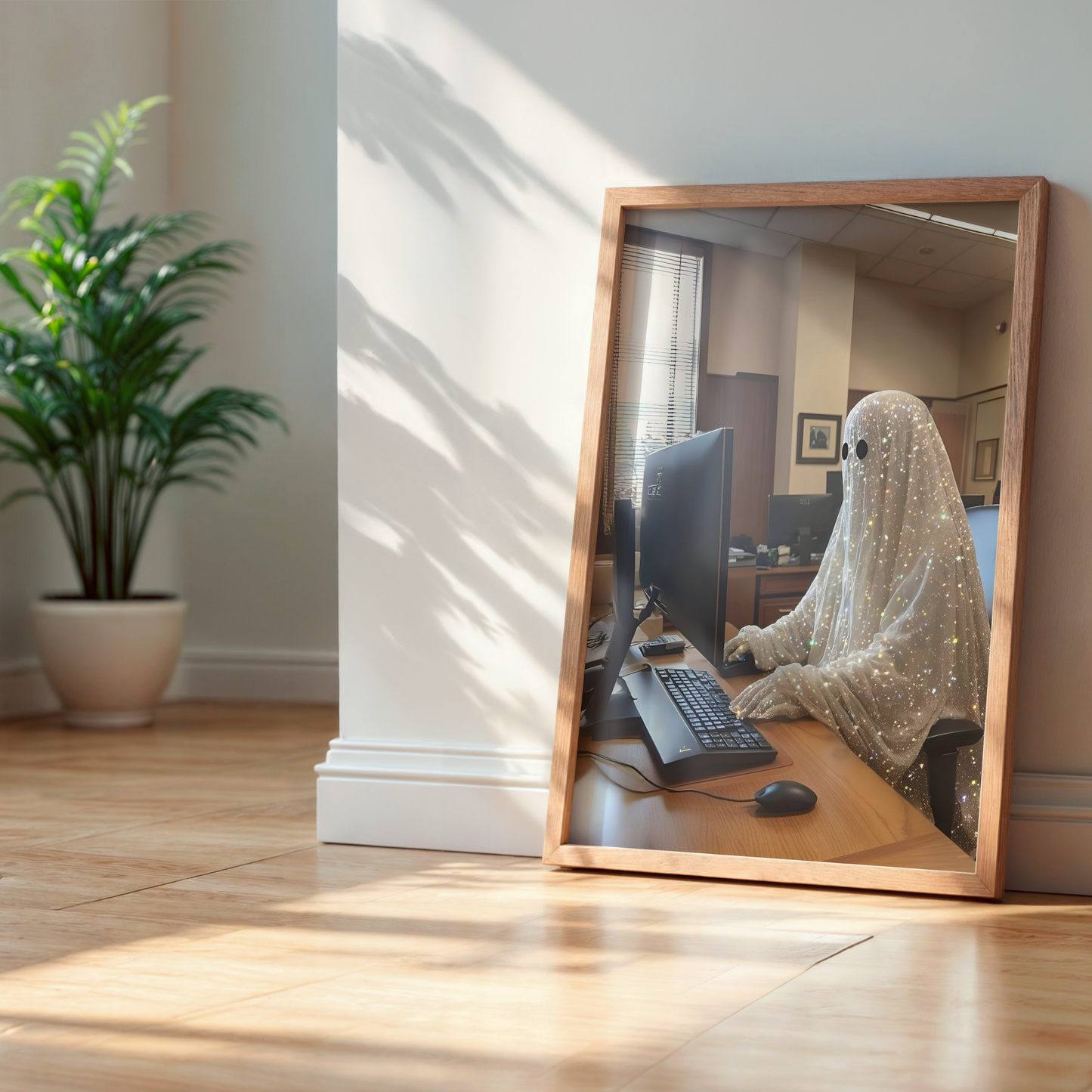 Vintage Glitter Working Ghost Digital Print |  Spooky Halloween Fall Printable Photography Poster | Retro Wall Art for Home Office Decor