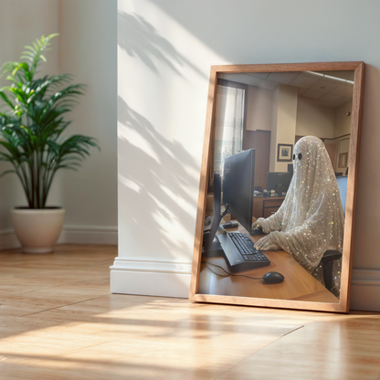 Vintage Glitter Working Ghost Digital Print |  Spooky Halloween Fall Printable Photography Poster | Retro Wall Art for Home Office Decor