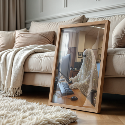 Vintage Glitter Working Ghost Digital Print |  Spooky Halloween Fall Printable Photography Poster | Retro Wall Art for Home Office Decor