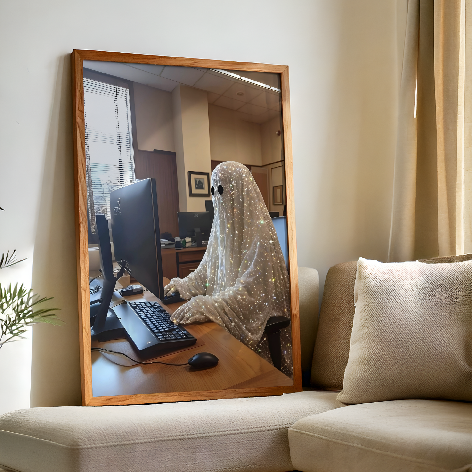 Vintage Glitter Working Ghost Digital Print |  Spooky Halloween Fall Printable Photography Poster | Retro Wall Art for Home Office Decor