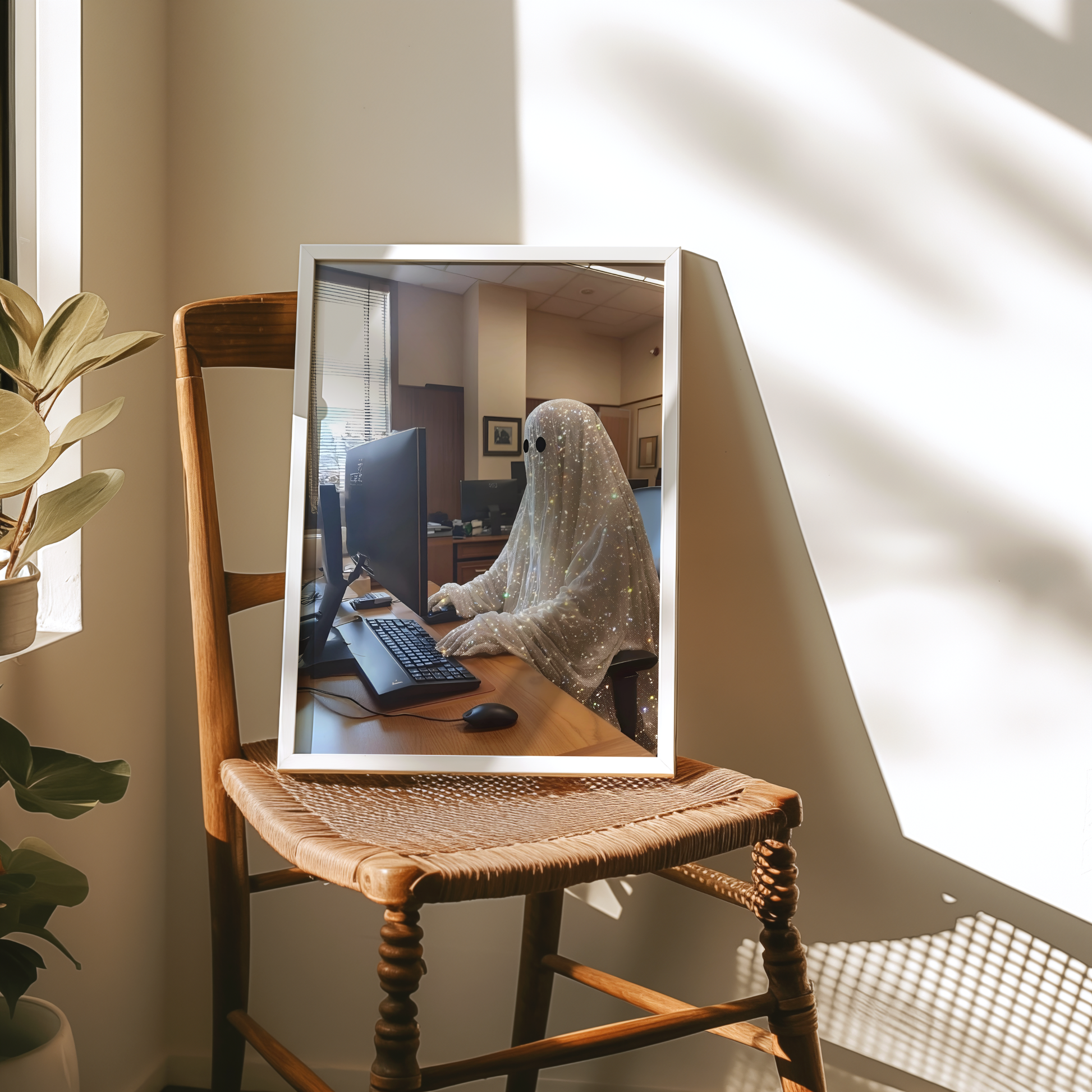 Vintage Glitter Working Ghost Digital Print |  Spooky Halloween Fall Printable Photography Poster | Retro Wall Art for Home Office Decor