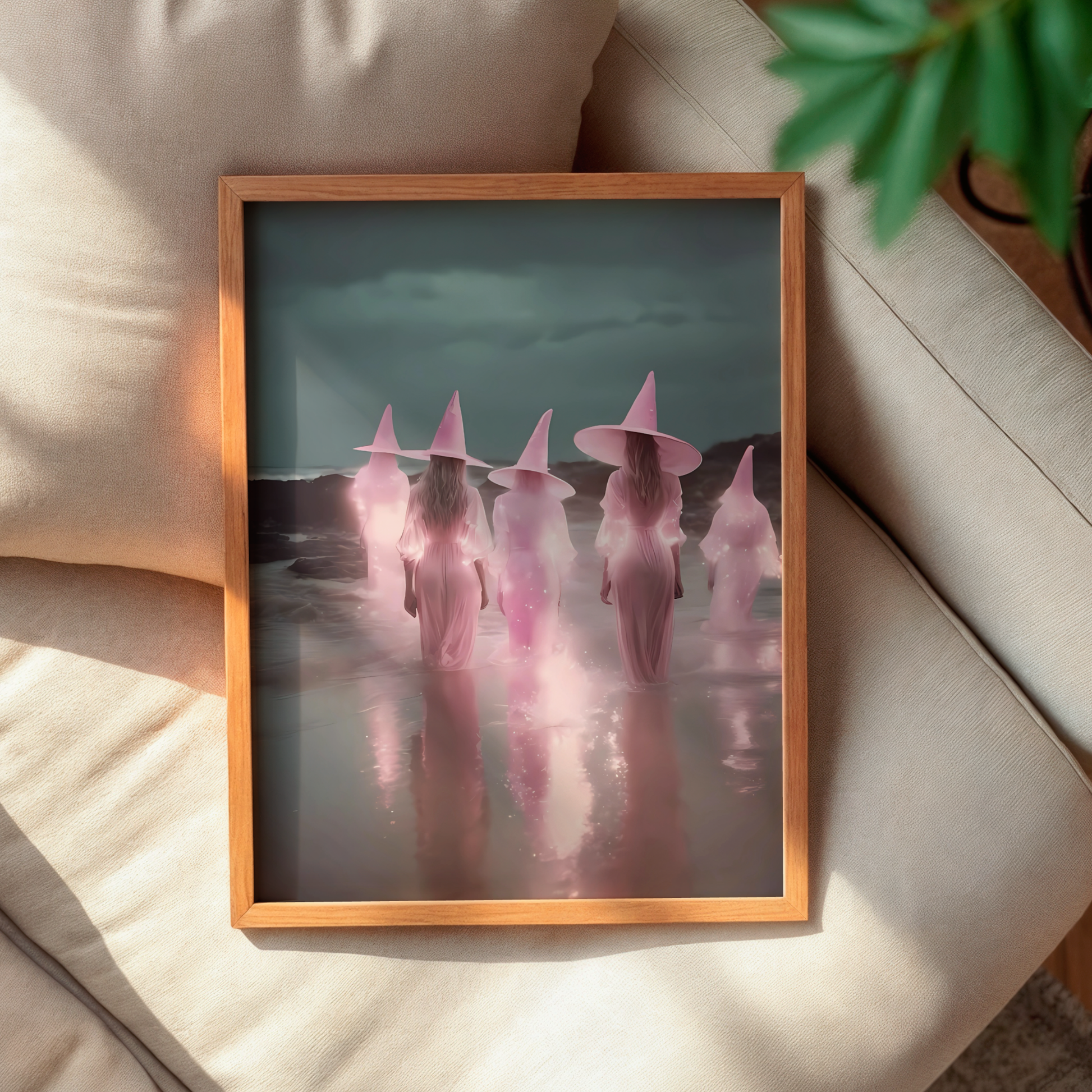 Vintage Light Pink Witches in a Lake Digital Prints | Spooky Printable Photography Poster for Halloween Decor