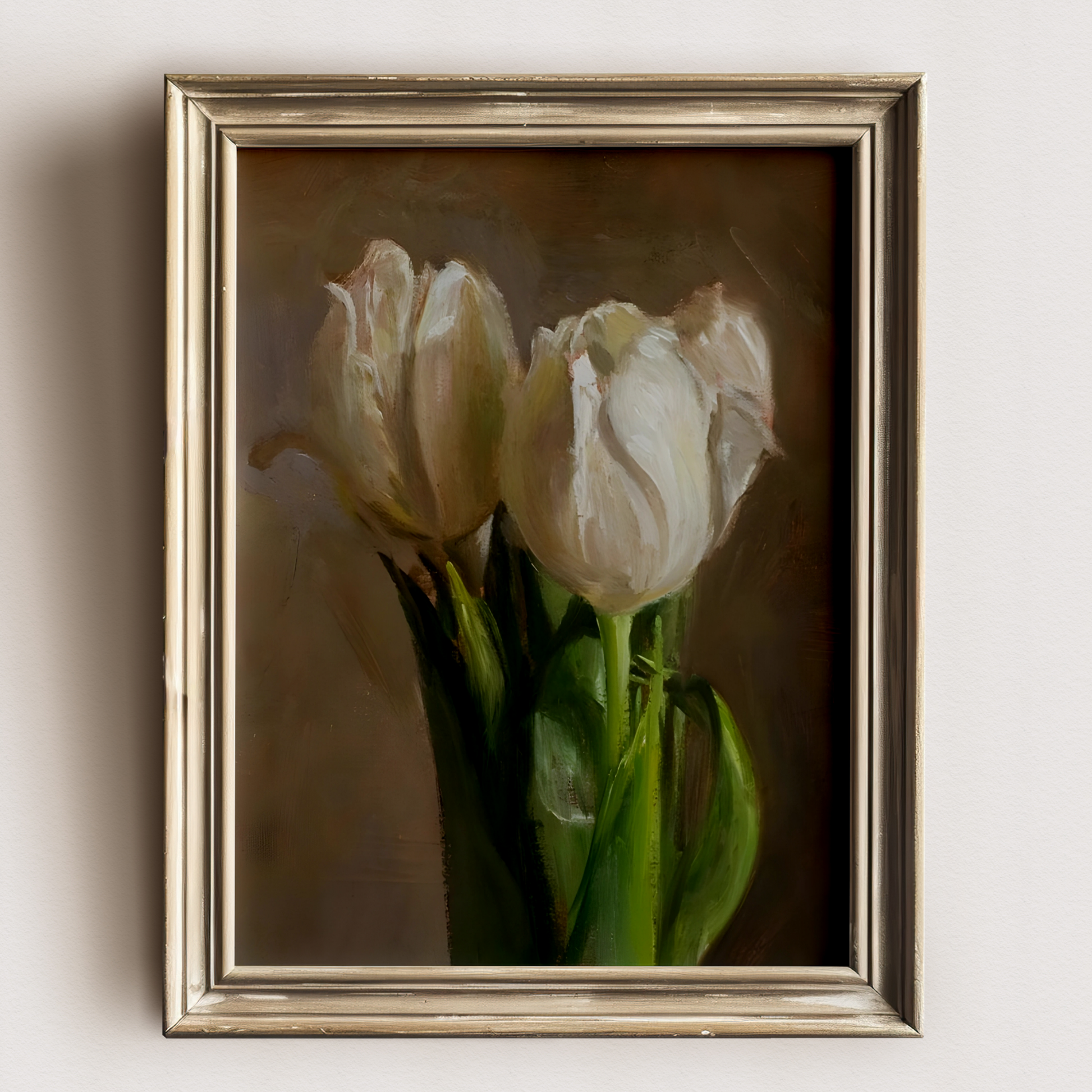 Vintage White Tulip Botanical Digital Prints | Grandmillenial Floral Painting | Modern Southern Wall Art | Printable Flowers Wall Decor