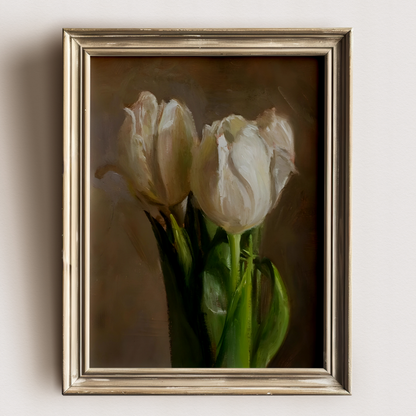 Vintage White Tulip Botanical Digital Prints | Grandmillenial Floral Painting | Modern Southern Wall Art | Printable Flowers Wall Decor