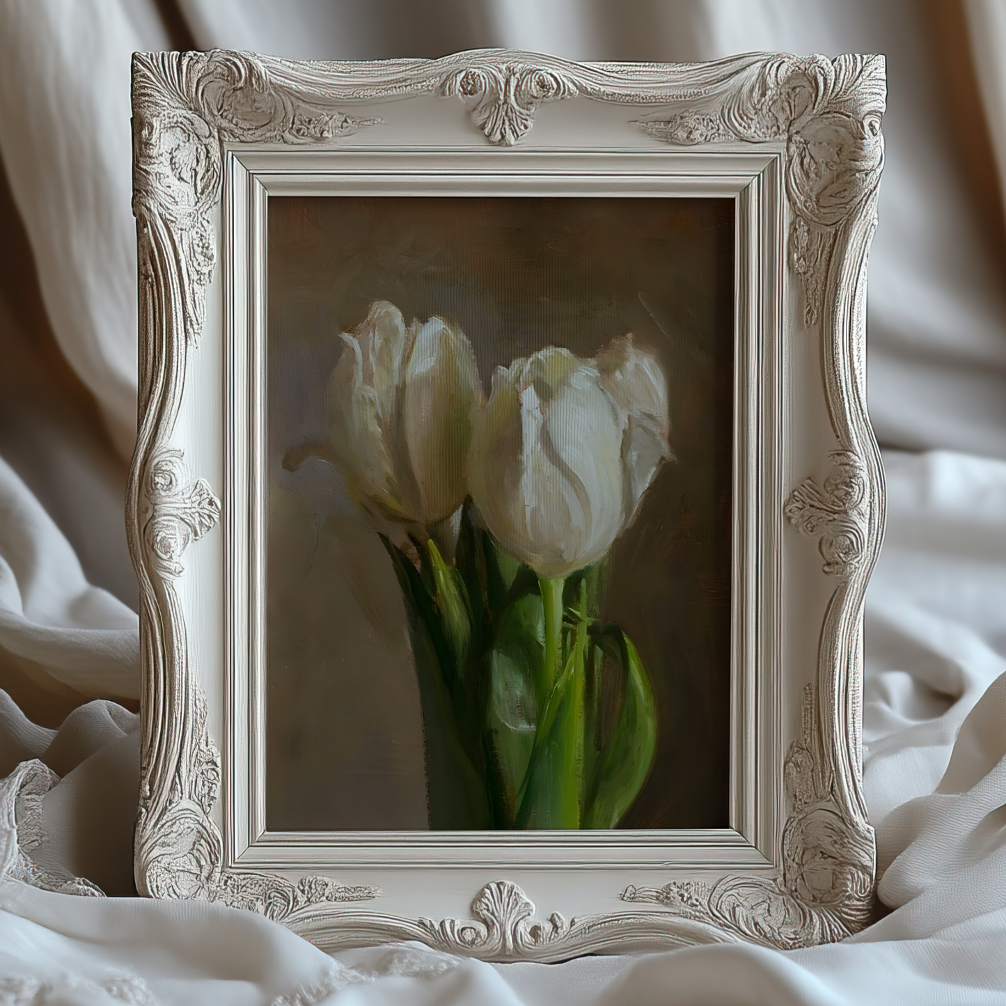 Vintage White Tulip Botanical Digital Prints | Grandmillenial Floral Painting | Modern Southern Wall Art | Printable Flowers Wall Decor