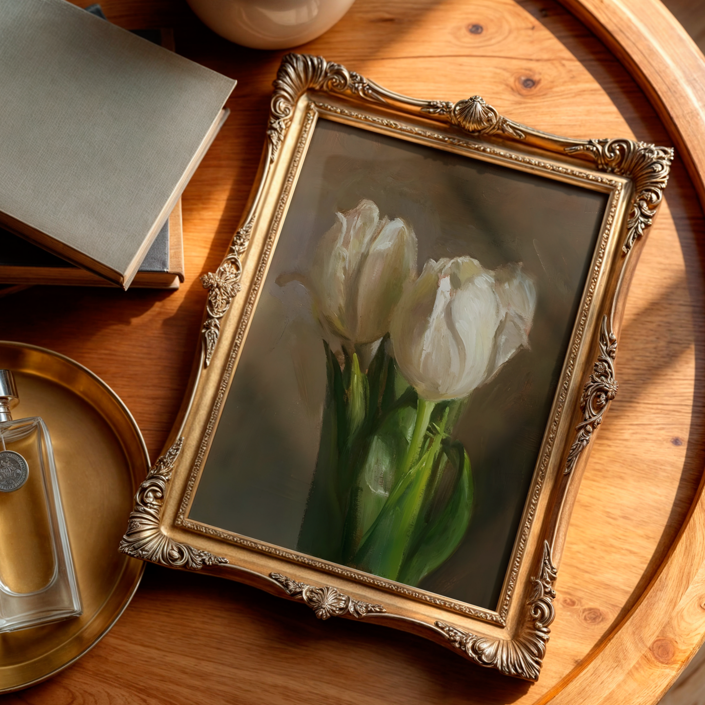 Vintage White Tulip Botanical Digital Prints | Grandmillenial Floral Painting | Modern Southern Wall Art | Printable Flowers Wall Decor