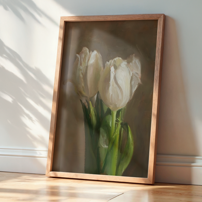 Vintage White Tulip Botanical Digital Prints | Grandmillenial Floral Painting | Modern Southern Wall Art | Printable Flowers Wall Decor