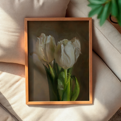 Vintage White Tulip Botanical Digital Prints | Grandmillenial Floral Painting | Modern Southern Wall Art | Printable Flowers Wall Decor