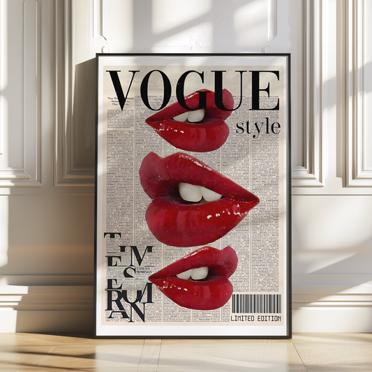 Vogue Inspired Wall Art | Girly Retro Red Lips Kiss Poster Print