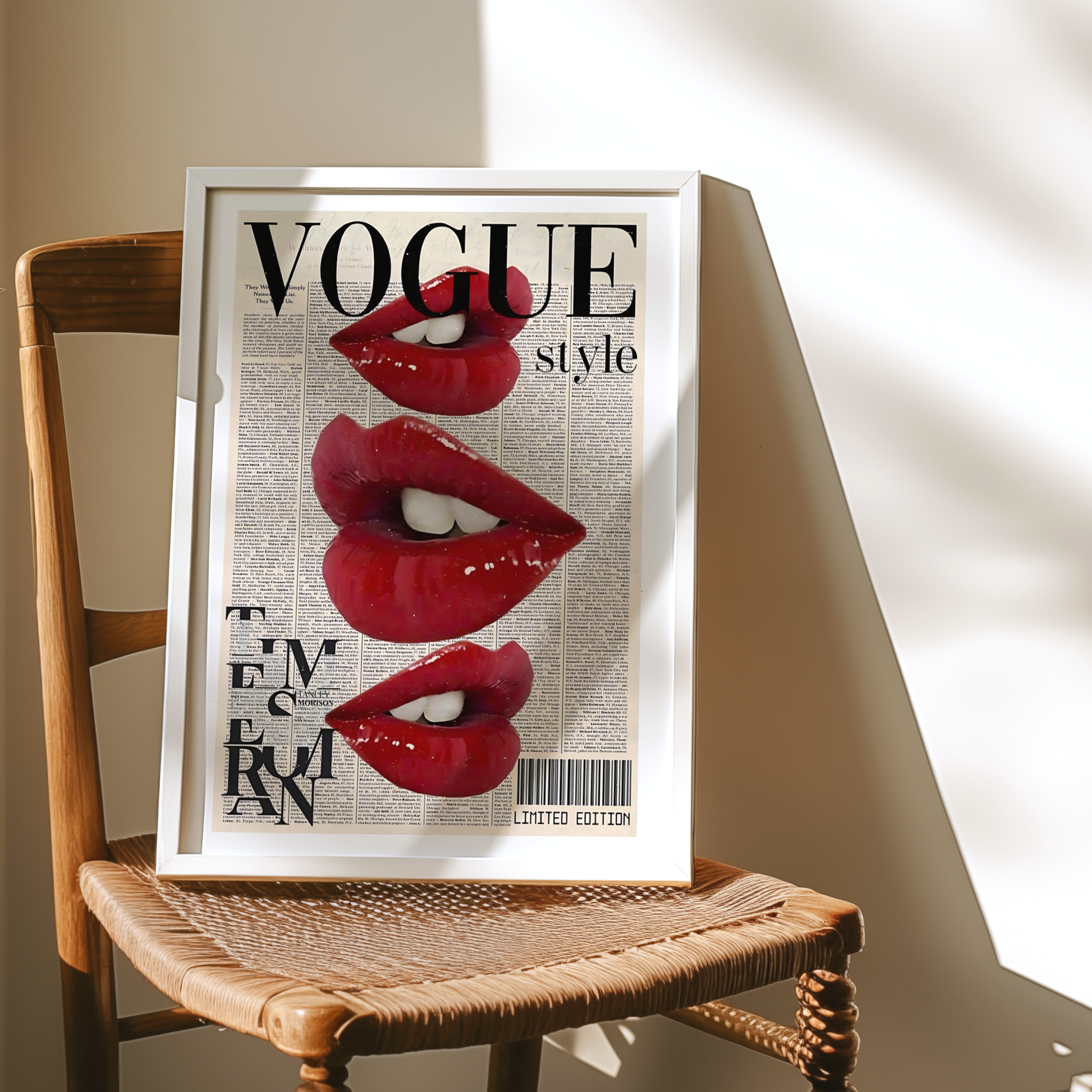 Vogue Inspired Wall Art | Girly Retro Red Lips Kiss Poster Print
