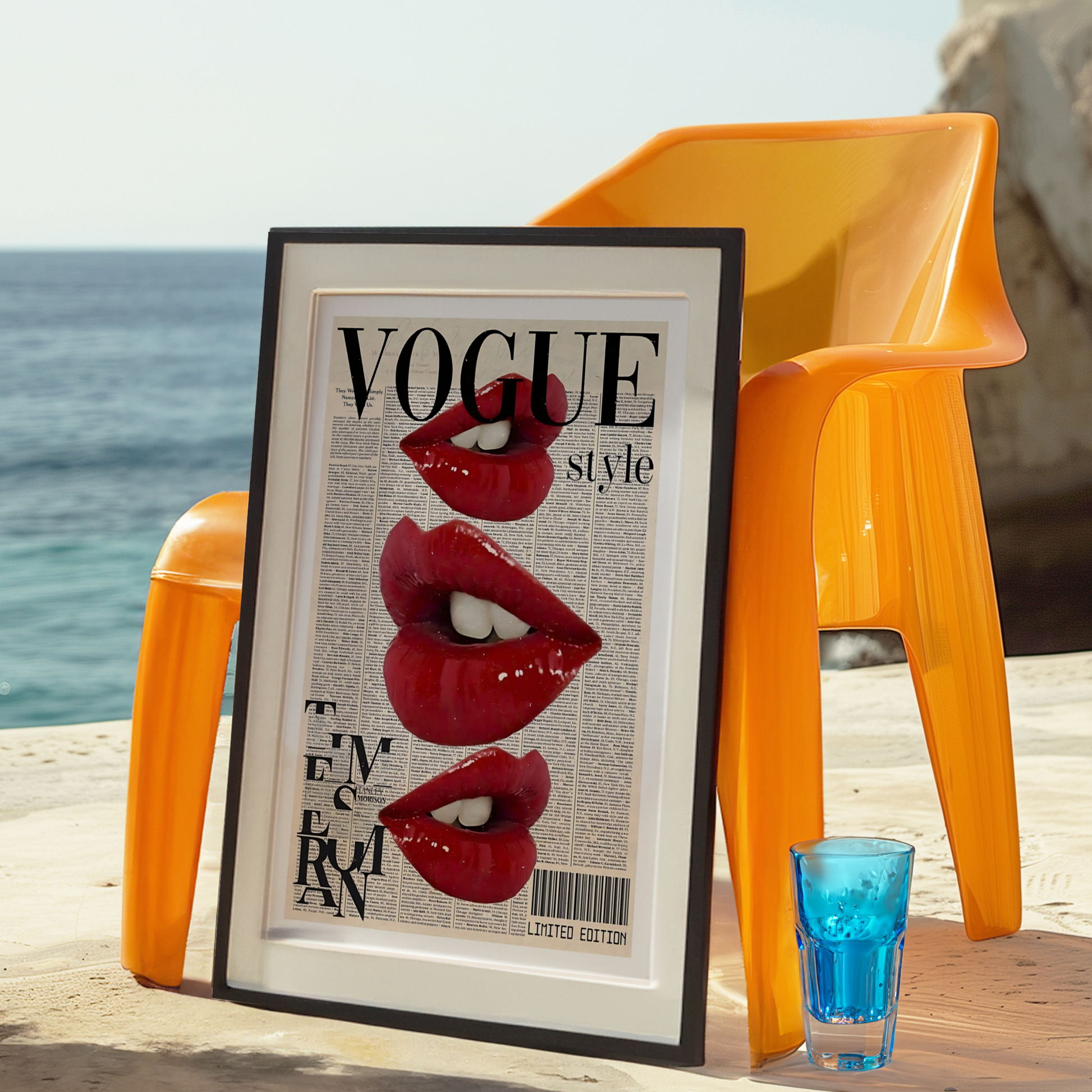 Vogue Inspired Wall Art | Girly Retro Red Lips Kiss Poster Print