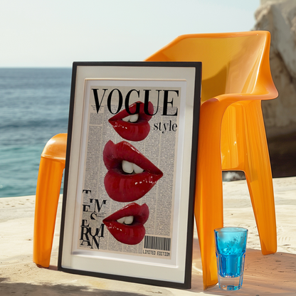 Vogue Inspired Wall Art | Girly Retro Red Lips Kiss Poster Print