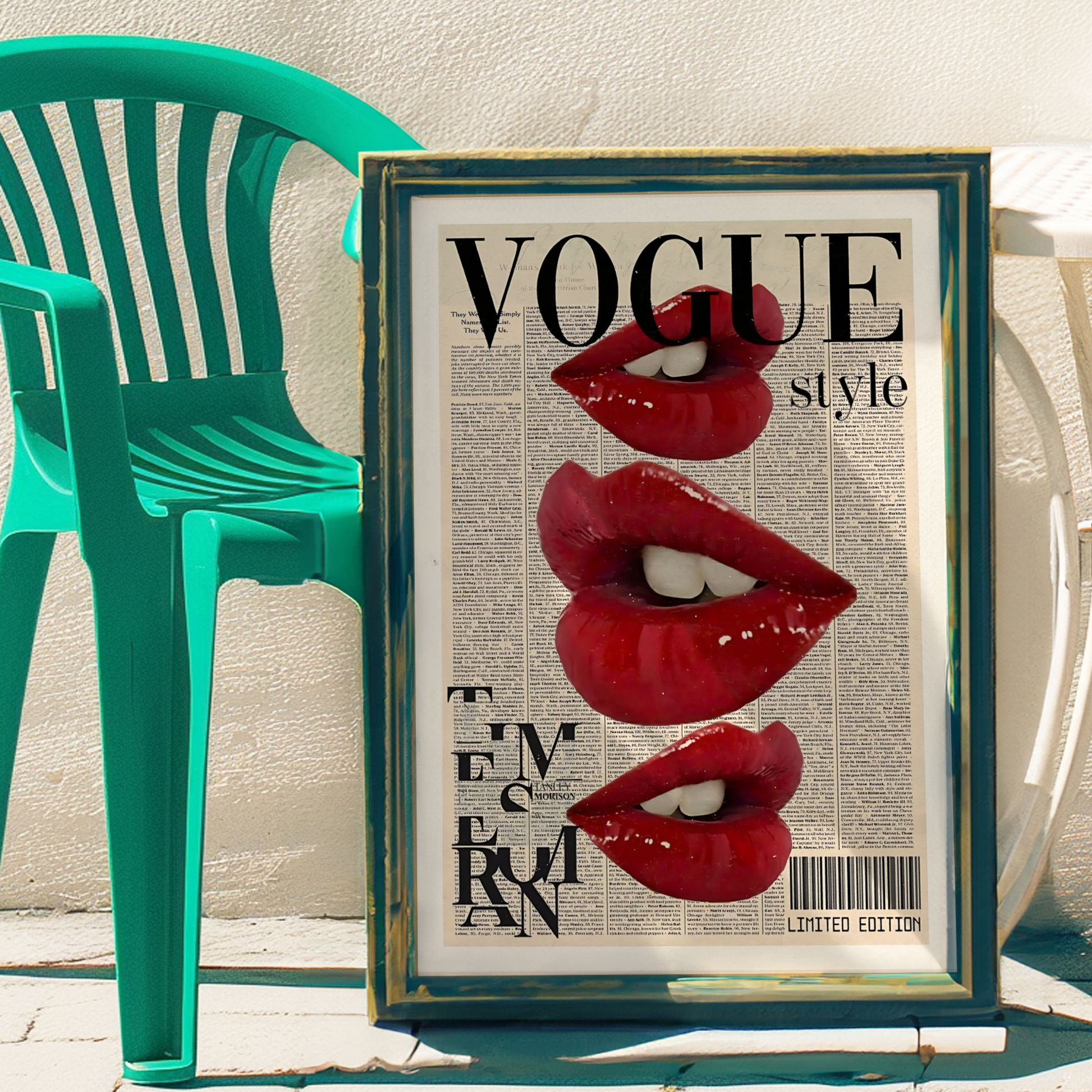 Vogue Inspired Wall Art | Girly Retro Red Lips Kiss Poster Print