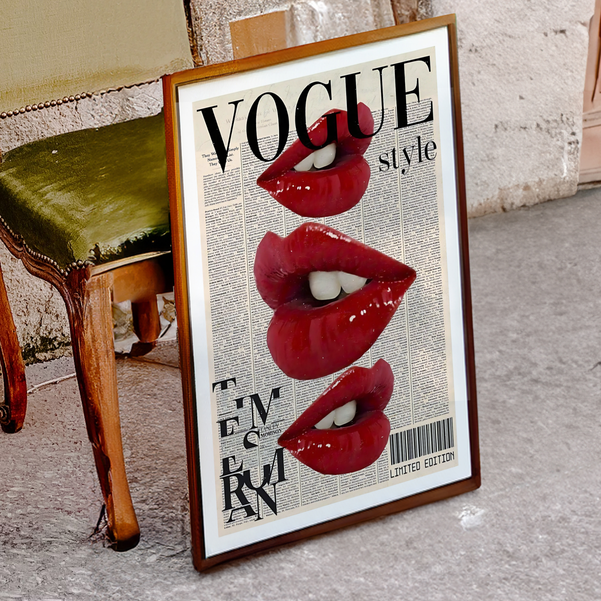 Vogue Inspired Wall Art | Girly Retro Red Lips Kiss Poster Print