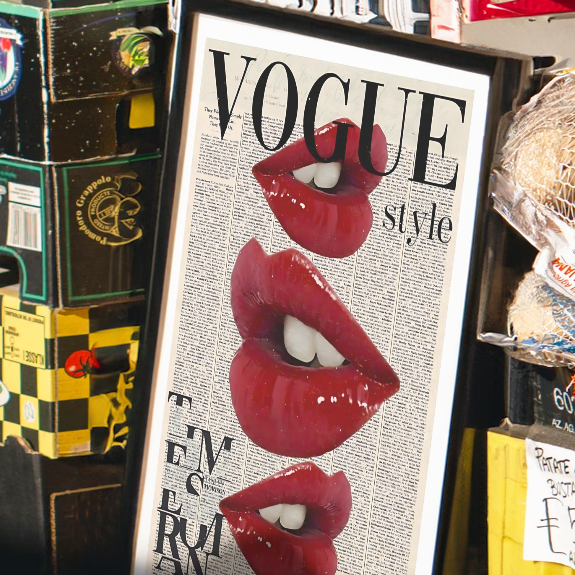 Vogue Inspired Wall Art | Girly Retro Red Lips Kiss Poster Print