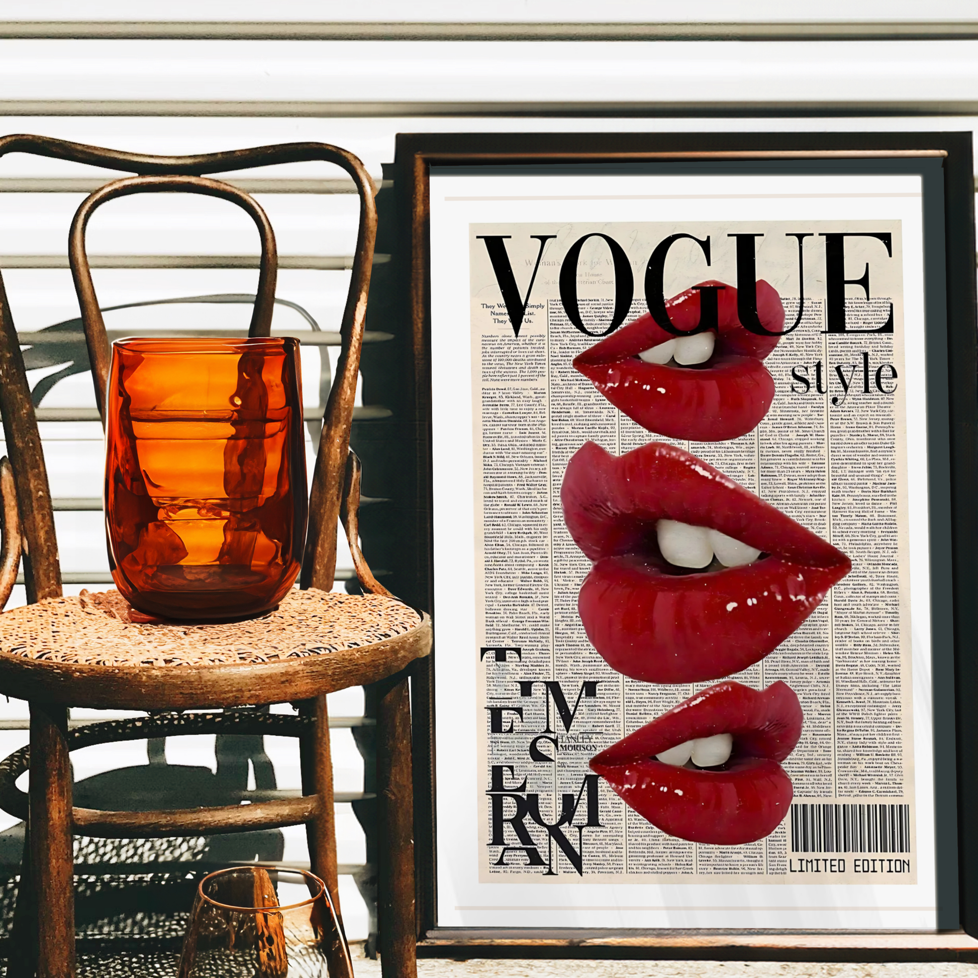 Vogue Inspired Wall Art | Girly Retro Red Lips Kiss Poster Print
