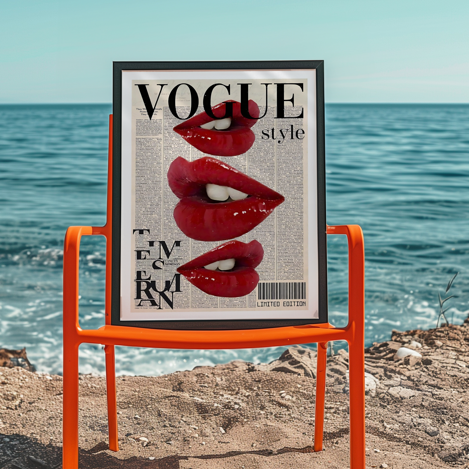 Vogue Inspired Wall Art | Girly Retro Red Lips Kiss Poster Print