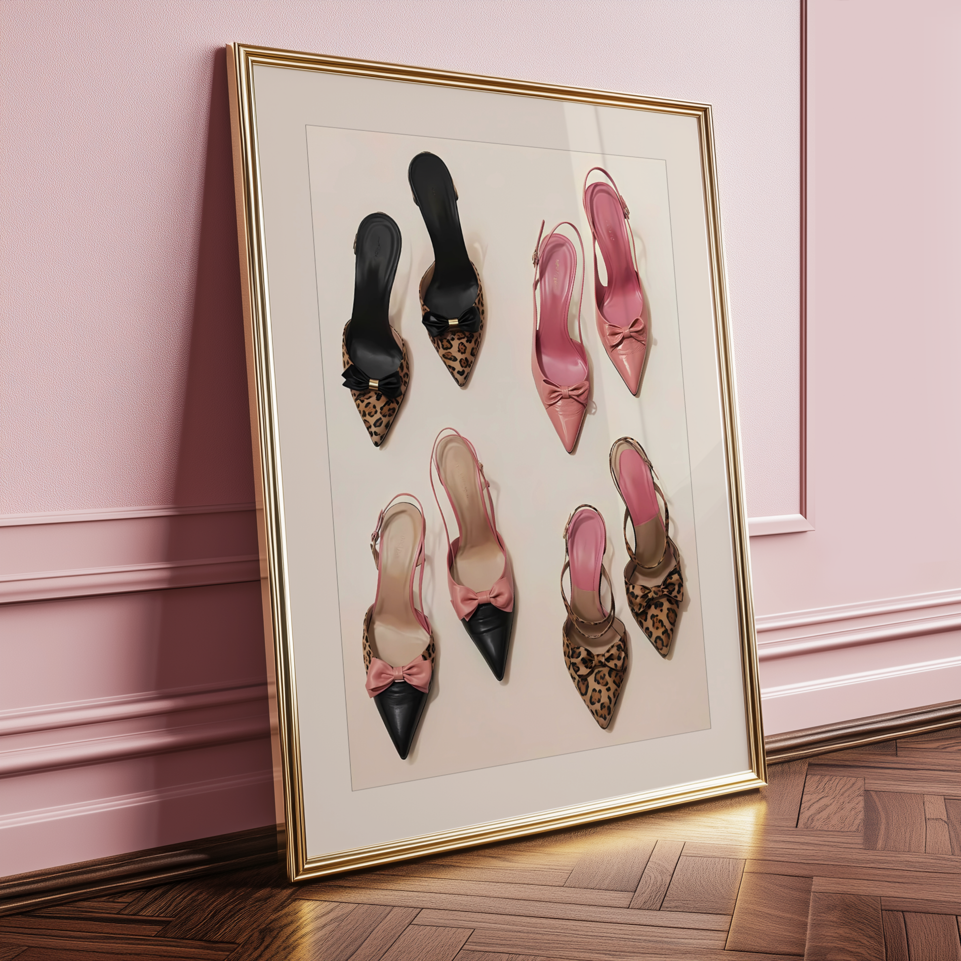 girly dior pink and leopard dior heels wall art poster print