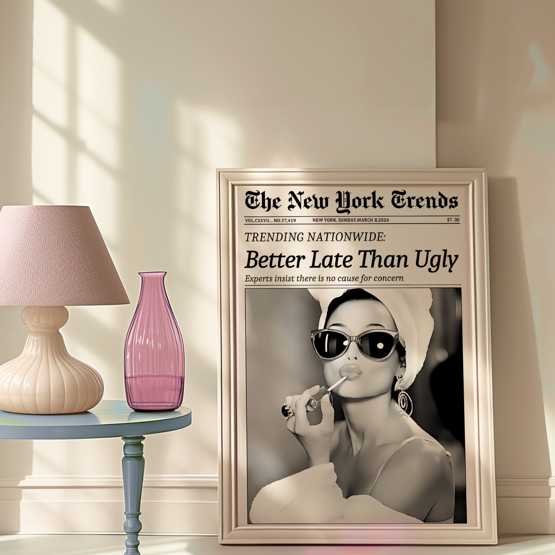 retro audrey hepburn better late than ugly wall art poster prints