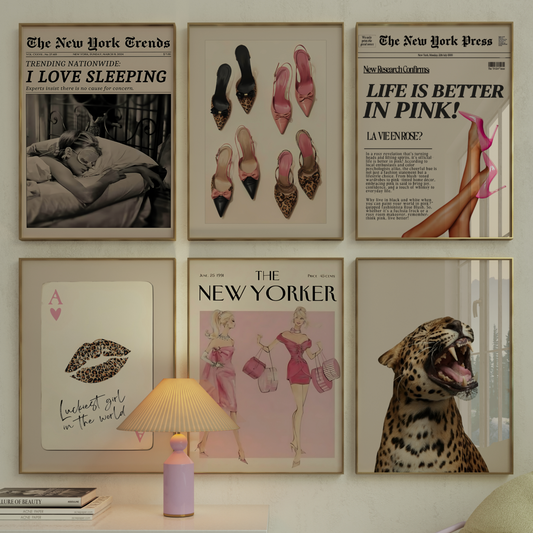 stockholm style pink and cheetah fashion wall art poster prints set of 6