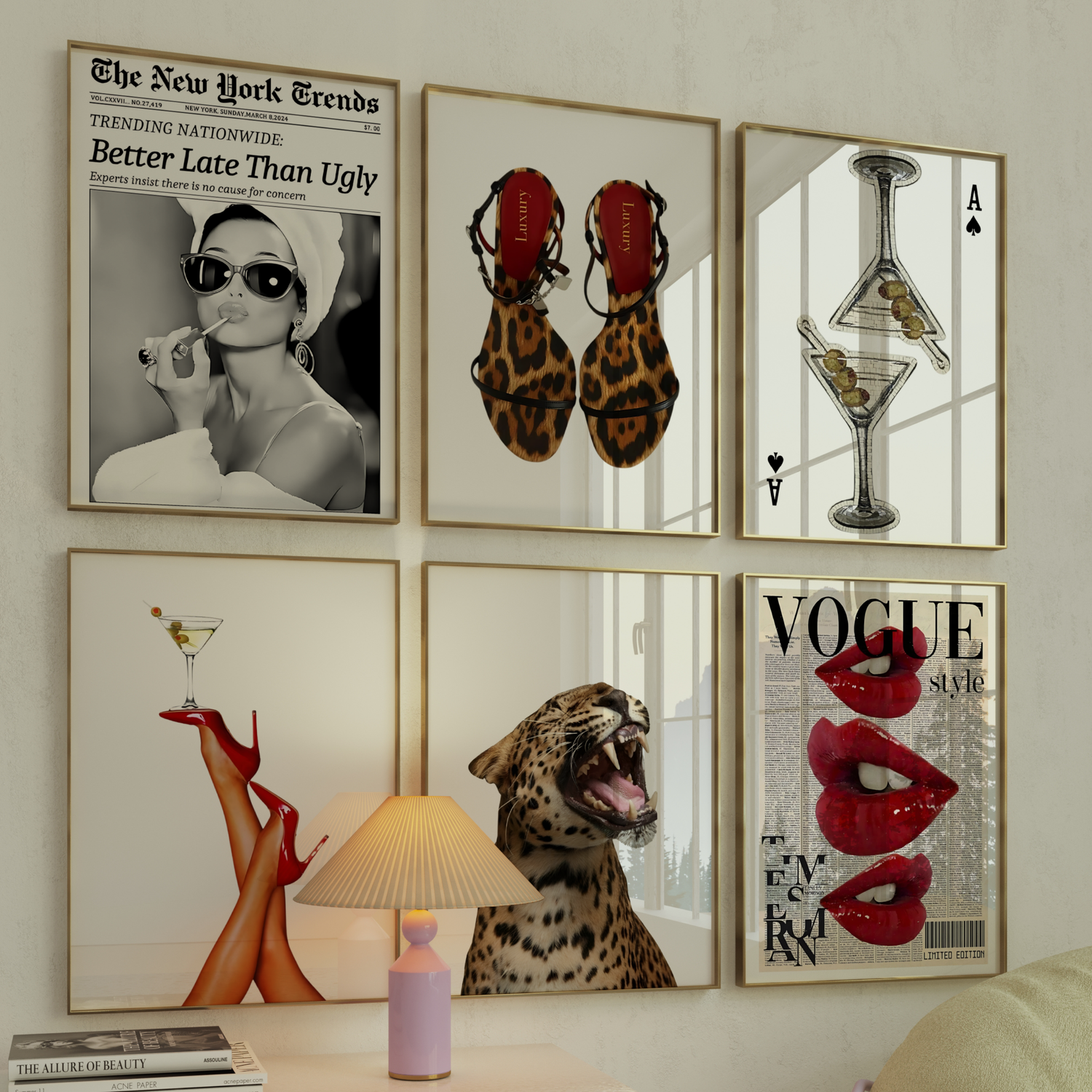 trendy cheetah and red wall art poster prints
